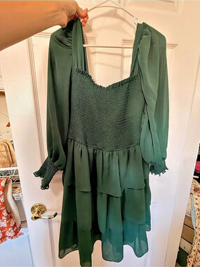 Green Long Sleeve Mini Dress Like New